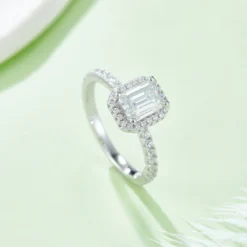 Alternative view of Emerald Cut Side Stone Halo Ring