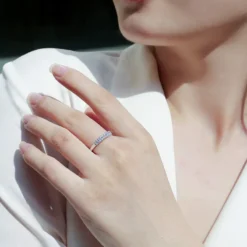 Alternative view of Two-Row Moissanite Thin Half-Eternity Ring