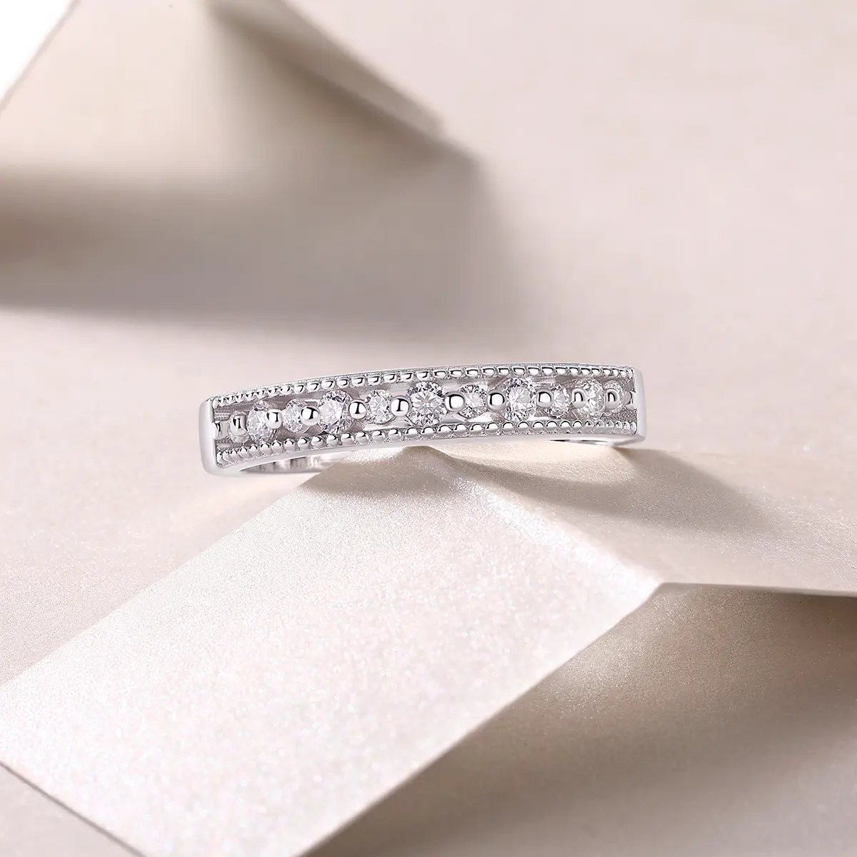 Subtle Halo Moissanite Half Eternity Ring - Image 5