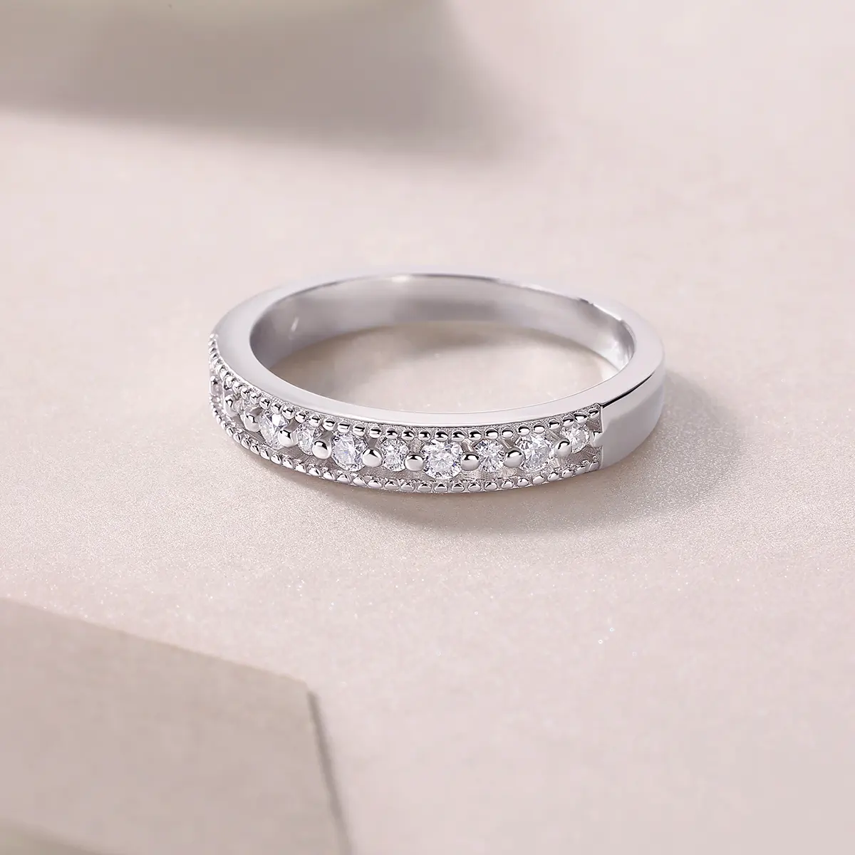 Subtle Halo Moissanite Half Eternity Ring - Image 6