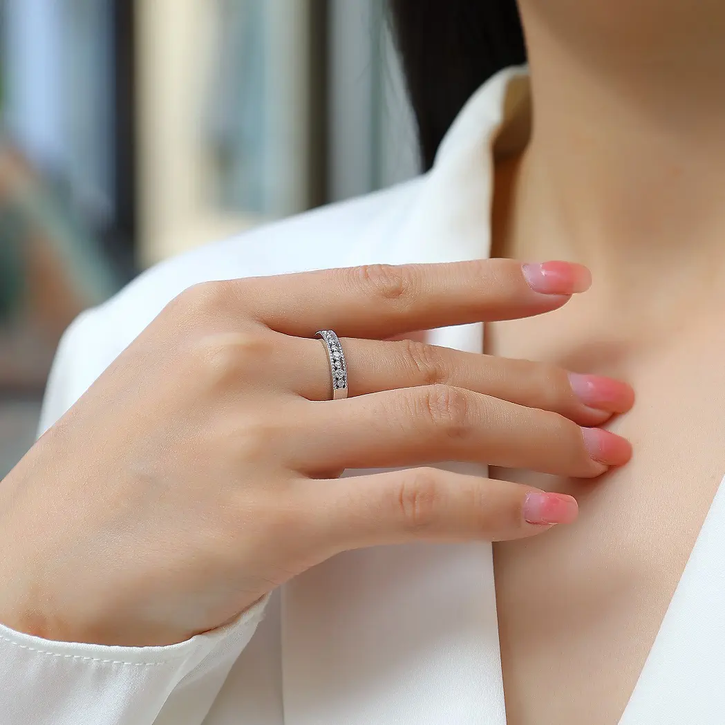 Subtle Halo Moissanite Half Eternity Ring - Image 3