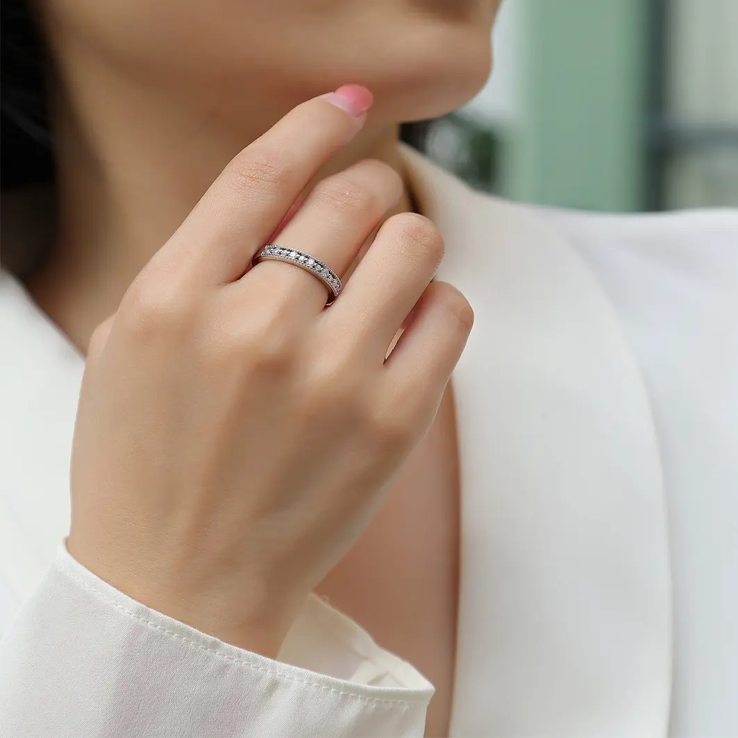 Subtle Halo Moissanite Half Eternity Ring - Image 2