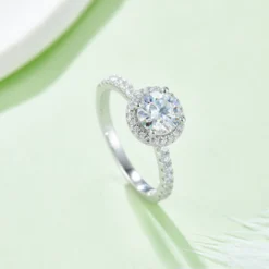 Alternative view of 1ct Round Side Stone Halo Ring
