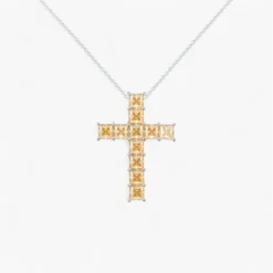 11ct Champagne Moissanite Cross Necklace