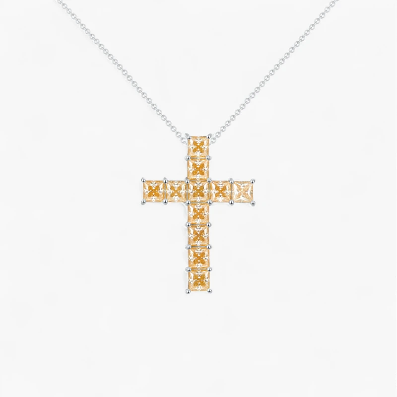 11ct Champagne Moissanite Cross Necklace