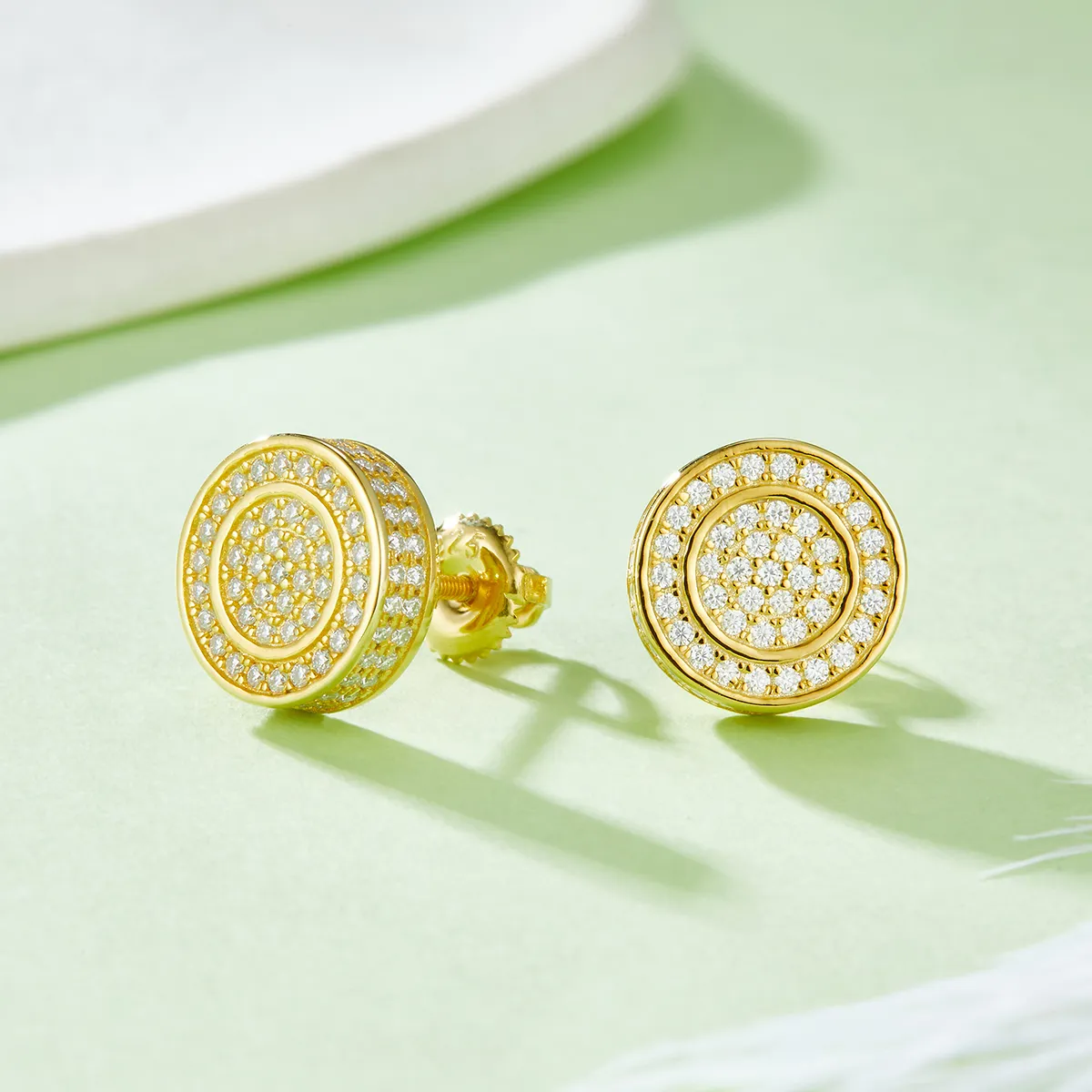 Double Hoop Round Moissanite Hip Hop Stud Earrings - Image 5