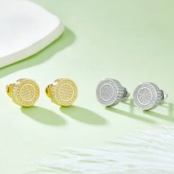 Alternative view of Double Hoop Round Moissanite Hip Hop Stud Earrings