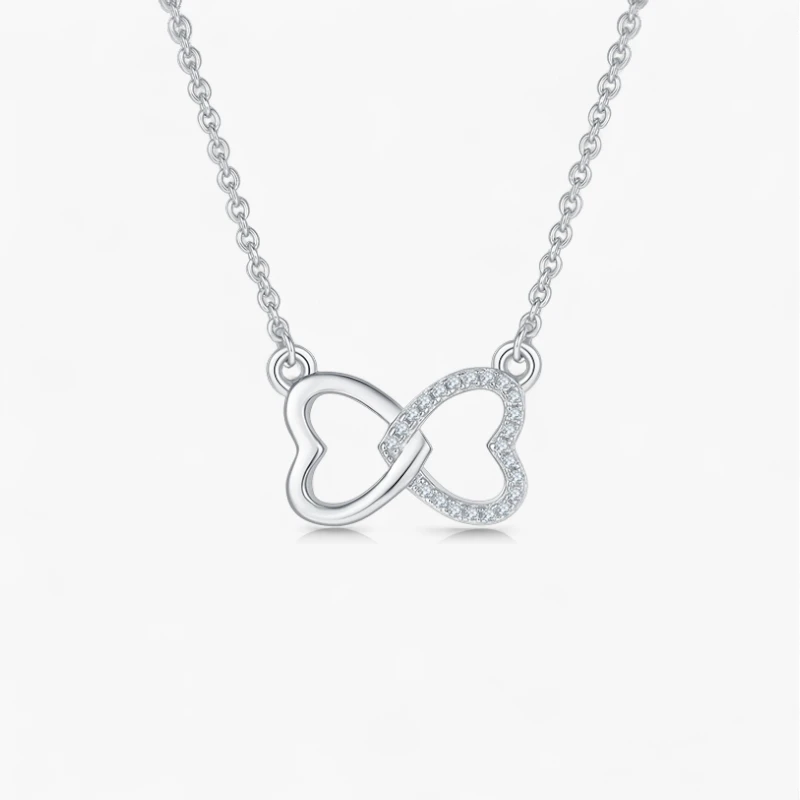 Moissanite Twin Heart Bond Necklace