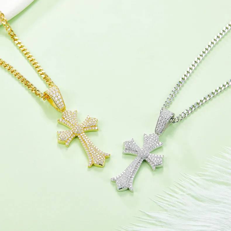 Pave Moissanite Cross Necklace - Image 3
