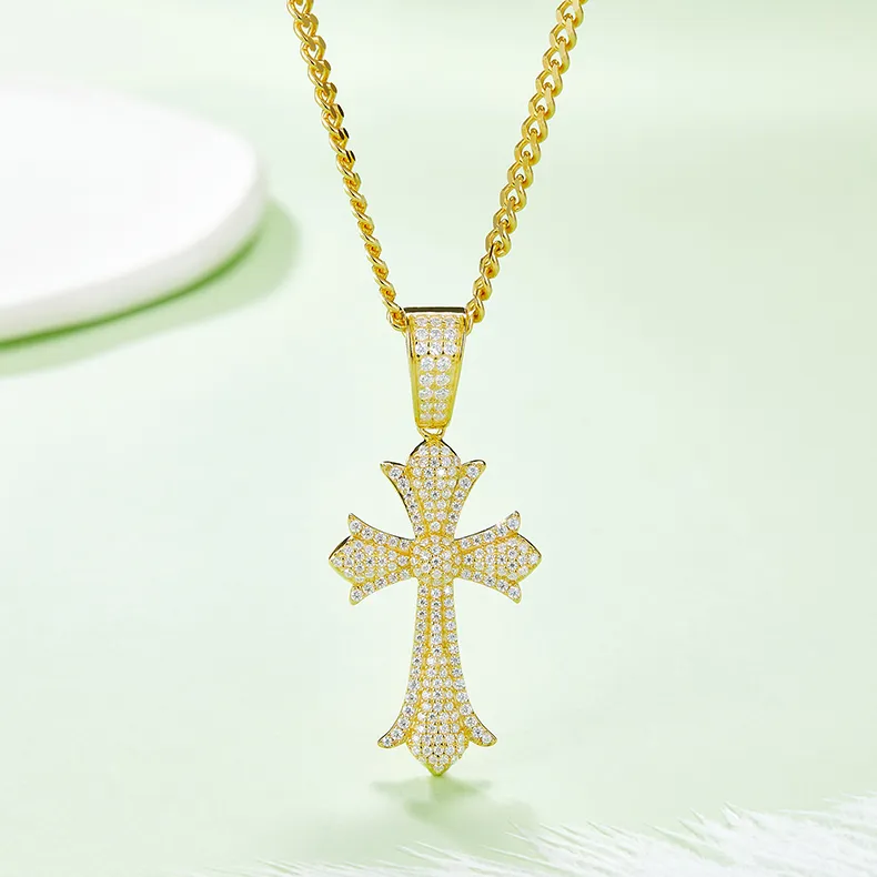 Pave Moissanite Cross Necklace - Image 4