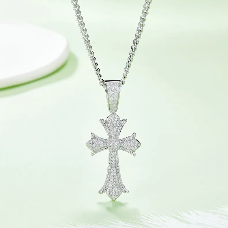 Pave Moissanite Cross Necklace - Image 2
