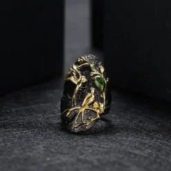 Alternative view of Black Bird and Flower Gemstone Ring