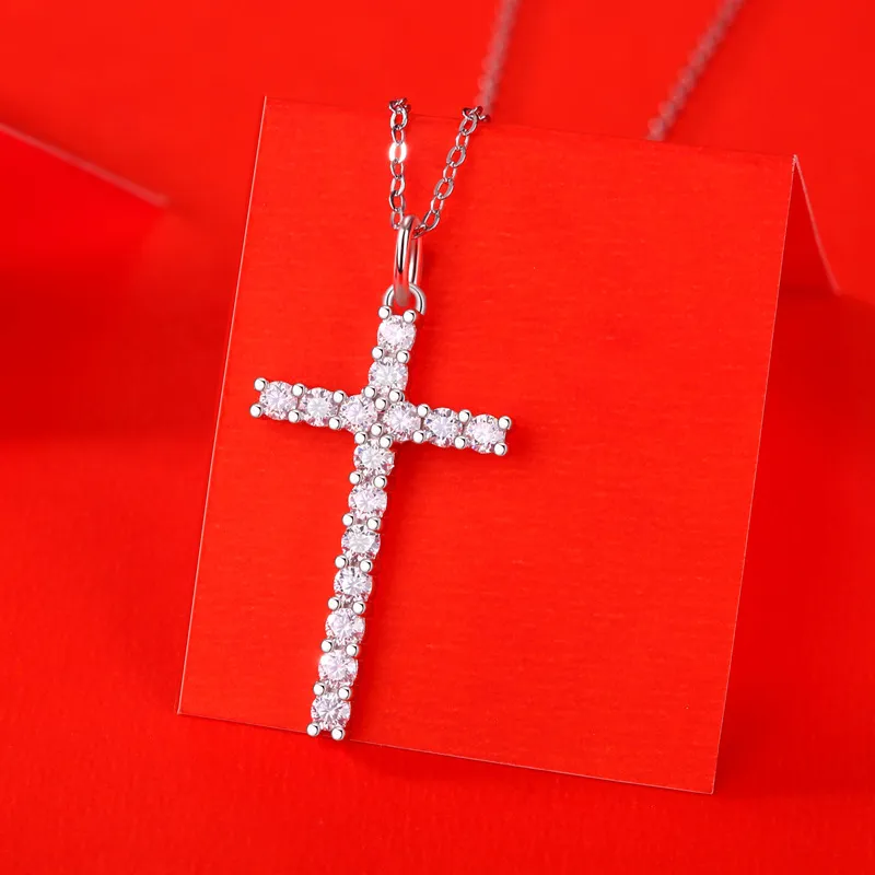 Classic Moissanite Cross Necklace - Image 3
