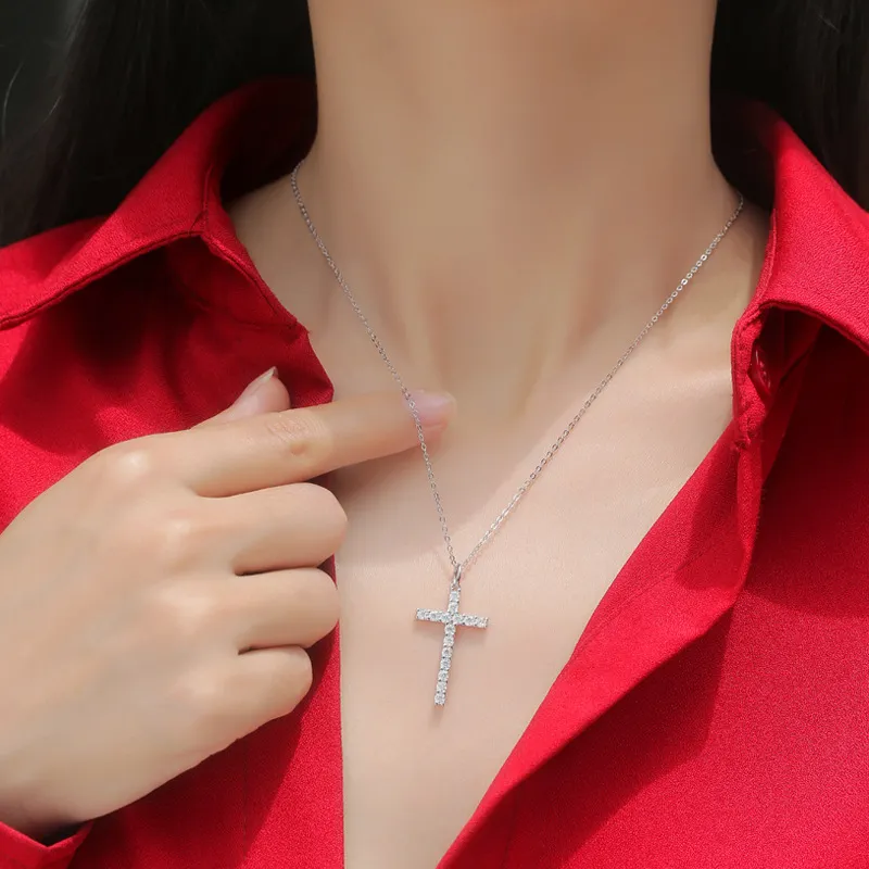 Classic Moissanite Cross Necklace - Image 2