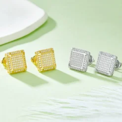 Alternative view of Moissanite Square Hip-Hop Stud Earrings