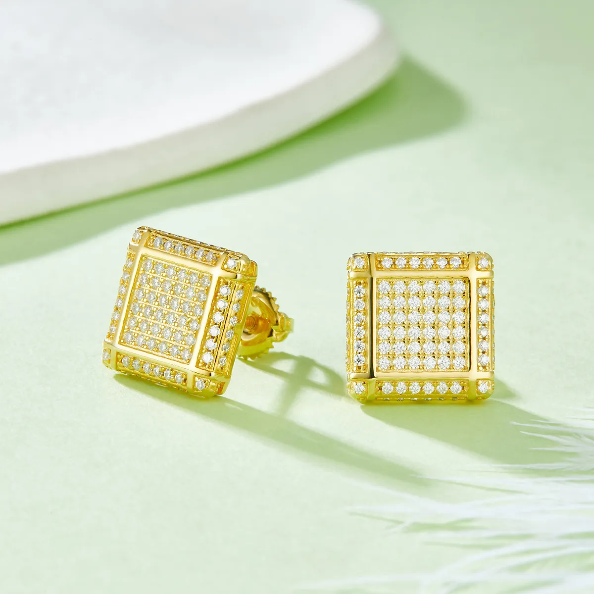 Moissanite Square Hip-Hop Stud Earrings - Image 4