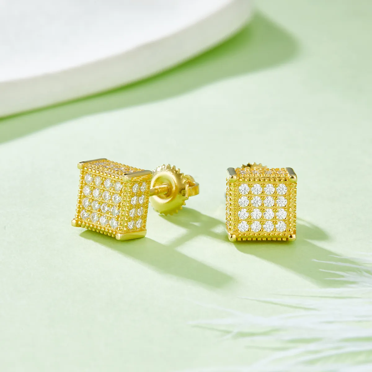 Moissanite Square Hip-Hop Stud Earrings - Image 4