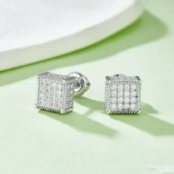 Alternative view of Moissanite Square Hip-Hop Stud Earrings