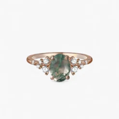 Oval Moss Agate Side Stone Ring