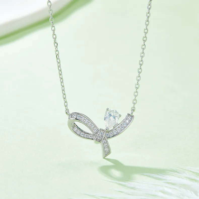 Moissanite Bow Ribbon Necklace - Image 4