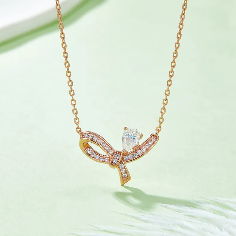 Moissanite Bow Ribbon Necklace - Image 3