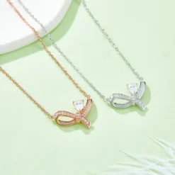 Alternative view of Moissanite Bow Ribbon Necklace