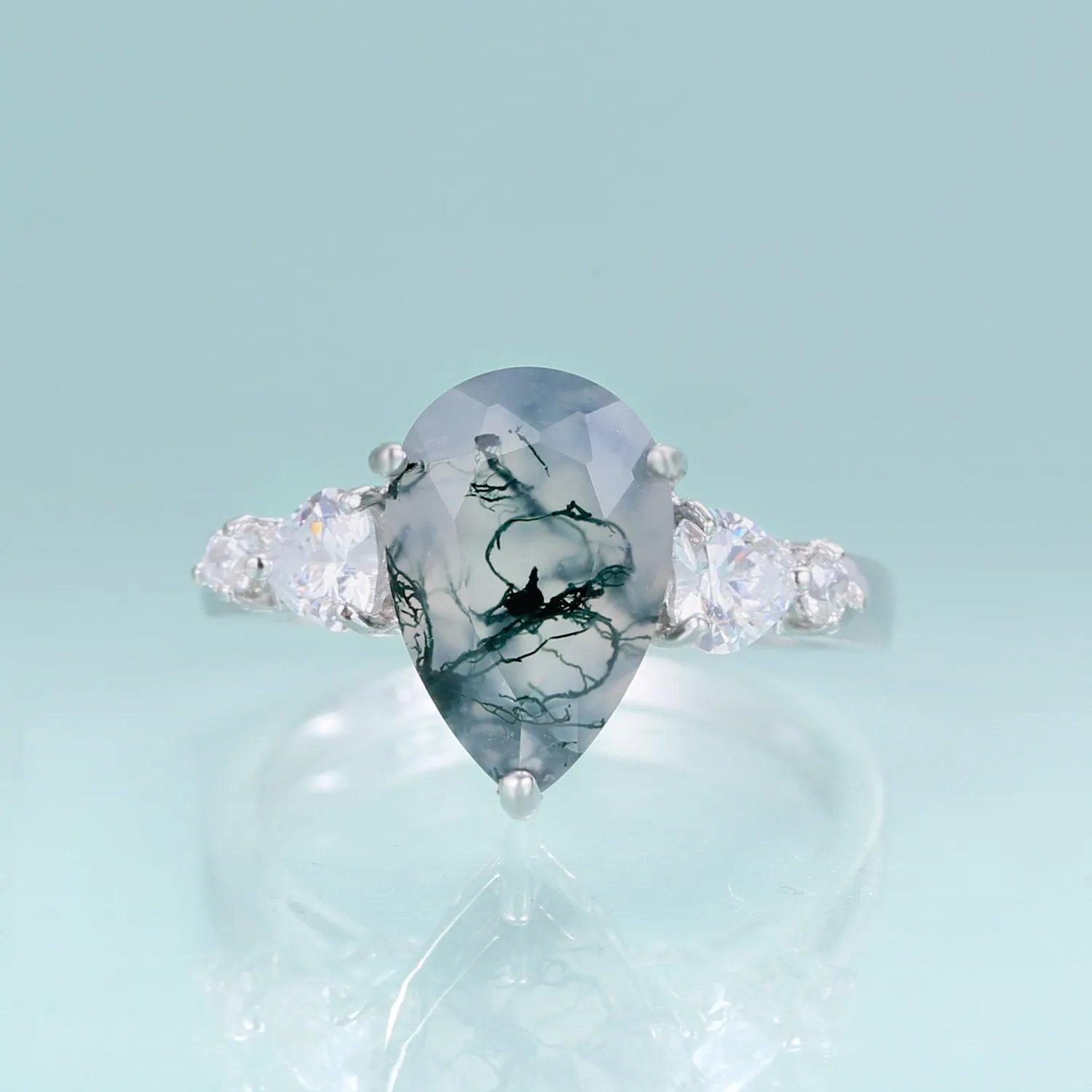 3ct Pear Moss Agate Ring - Image 5