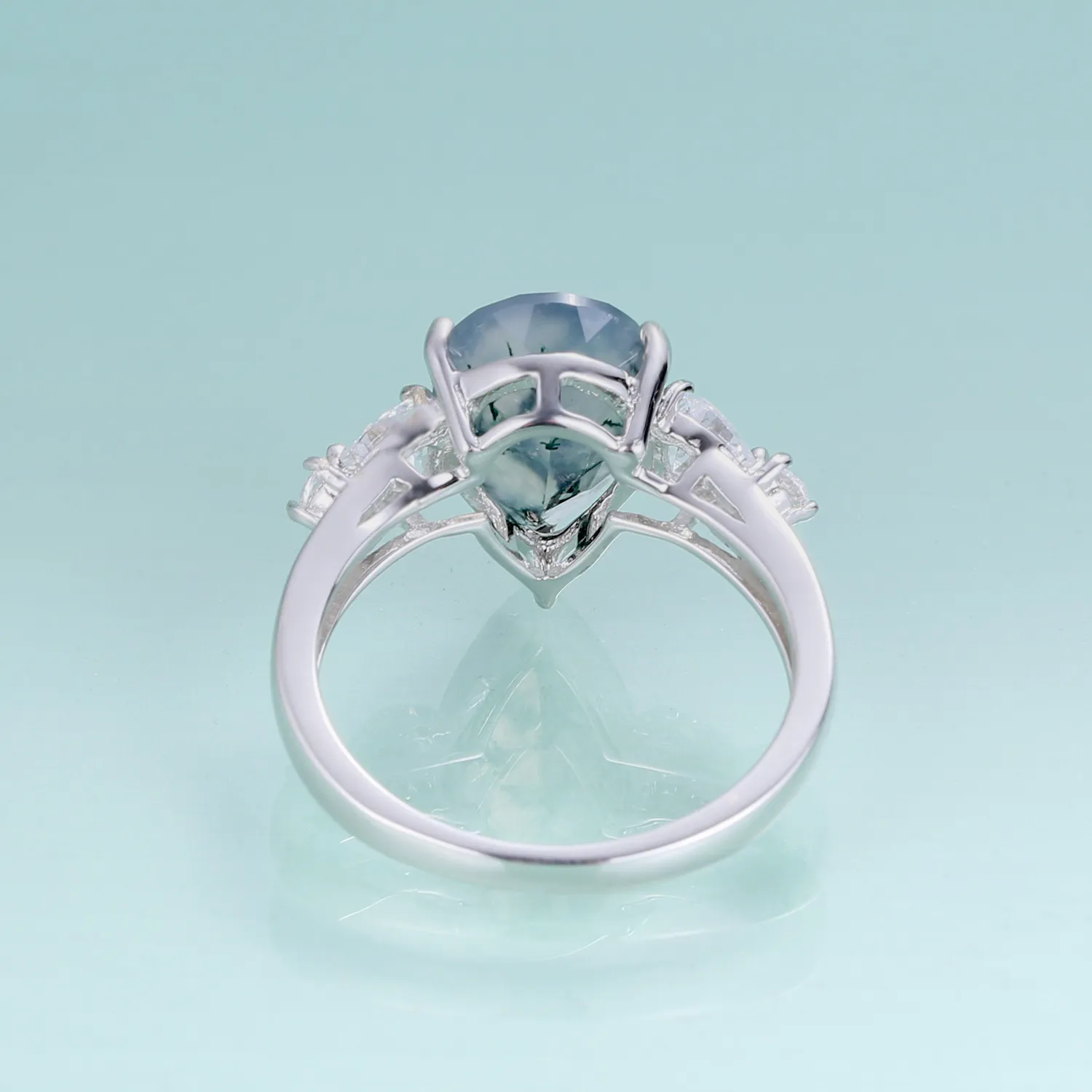 3ct Pear Moss Agate Ring - Image 3