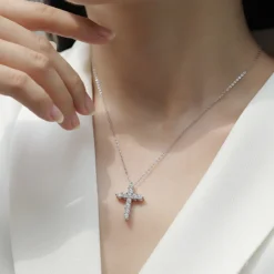 Alternative view of Round Moissanite Cross Necklace