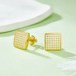 Alternative view of Square Moissanite Curved Hip-hop Stud Earrings