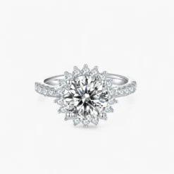 Sunflower Moissanite Silver Engagement Ring