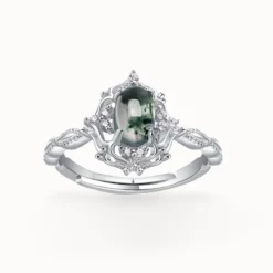 Vintage Carved Moss Agate Ring