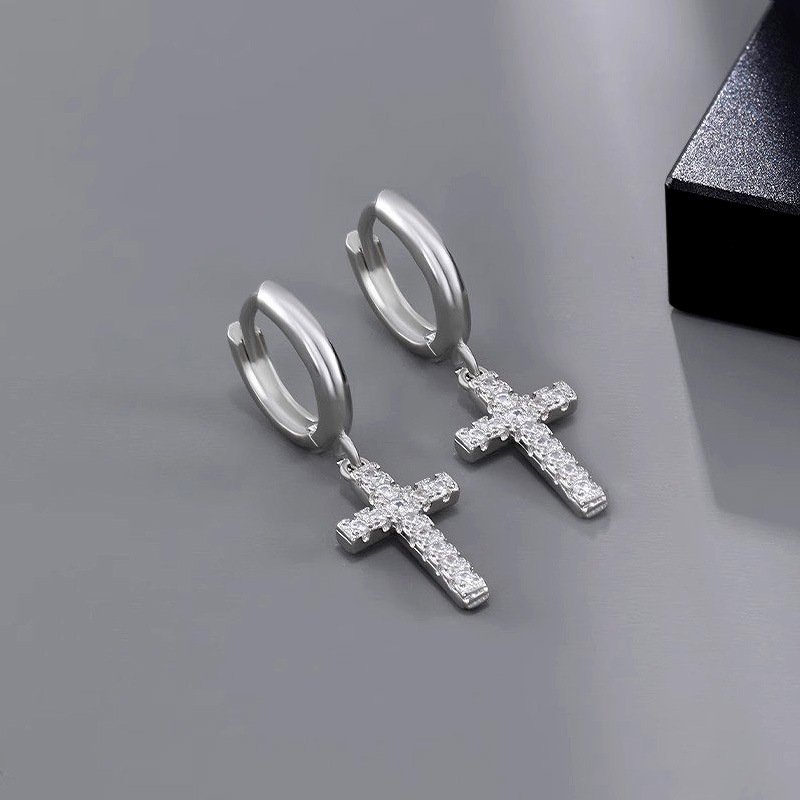 Moissanite Cross Dangle Earrings - Image 3