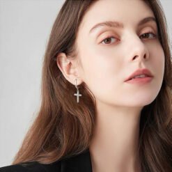 Alternative view of Moissanite Cross Dangle Earrings