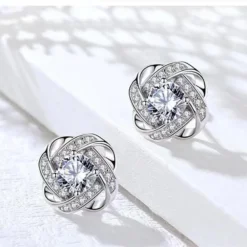 Alternative view of Moissanite Knot of Love Sterling Silver Stud Earrings