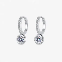 Round Moissanite Hoops With Charm