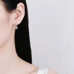 Alternative view of Round Moissanite Hoops With Charm