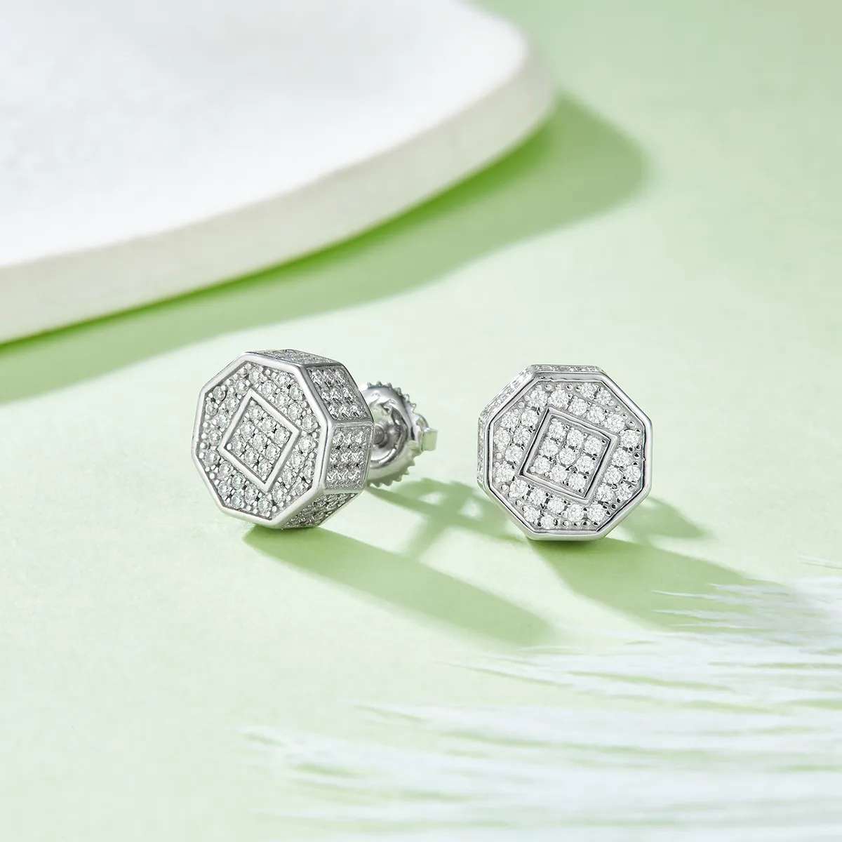 Moissanite Octagon Hip-hop Stud Earrings - Image 4