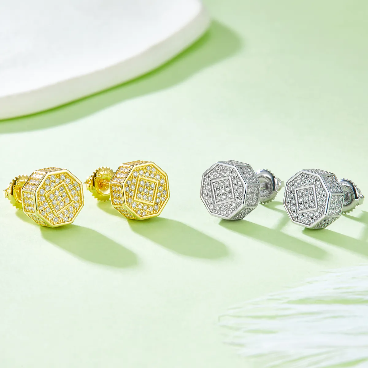 Moissanite Octagon Hip-hop Stud Earrings - Image 3