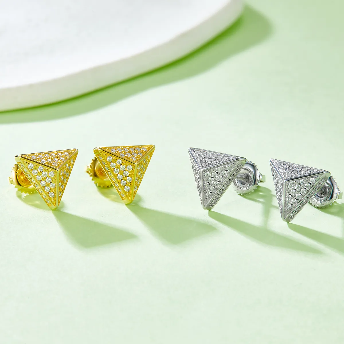 Moissanite Triangle Hip-hop Stud Earrings - Image 2