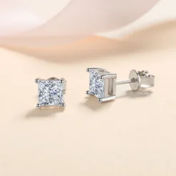Alternative view of Princess Cut Moissanite Stud Earrings