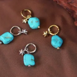 Alternative view of Turquoise Charm Hoops