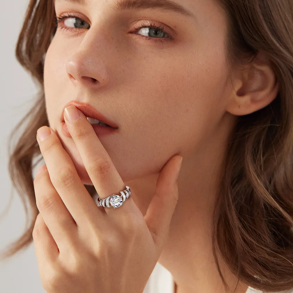 1.5ct Moissanite Spiral Side Stone Ring - Image 2