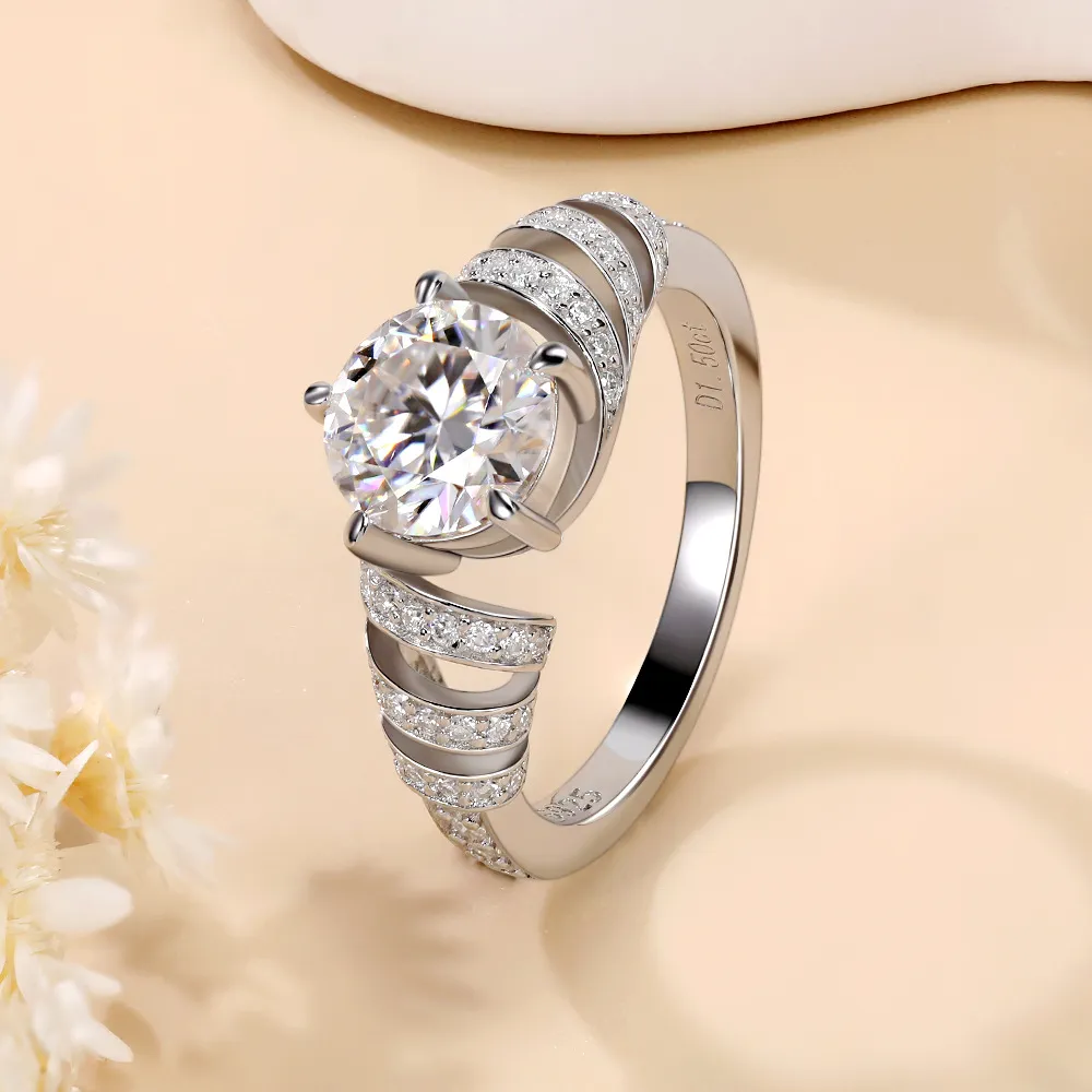 1.5ct Moissanite Spiral Side Stone Ring - Image 5