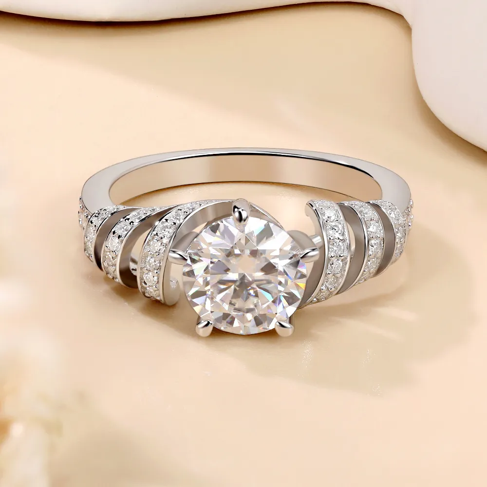 1.5ct Moissanite Spiral Side Stone Ring - Image 3