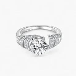 1.5ct Moissanite Spiral Side Stone Ring