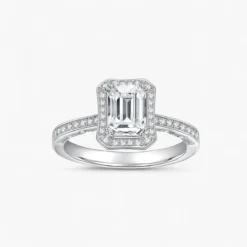 1ct Emerald Cut Bezel Halo Ring