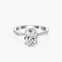 2ct Oval Cut Moissanite Twist Side Stone Ring
