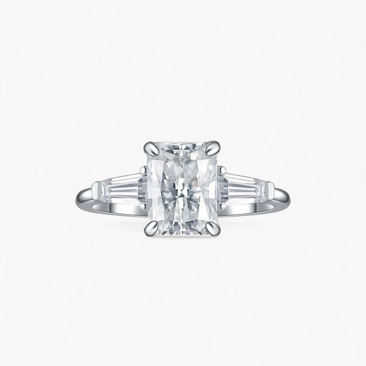 2ct Radiant Cut Moissanite Three Stone Ring