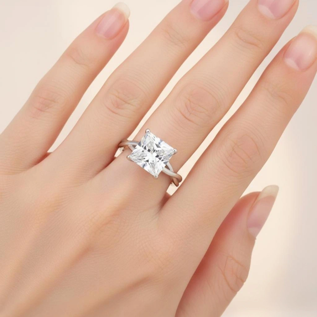 4ct Princess Cut Moissanite Twist Solitaire Ring - Image 2